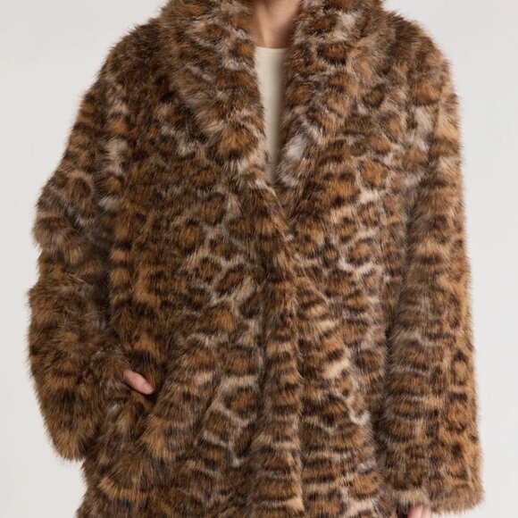 Rebecca Minkoff Vegan Fur Shawl Collar Coat - Picture 1 of 6